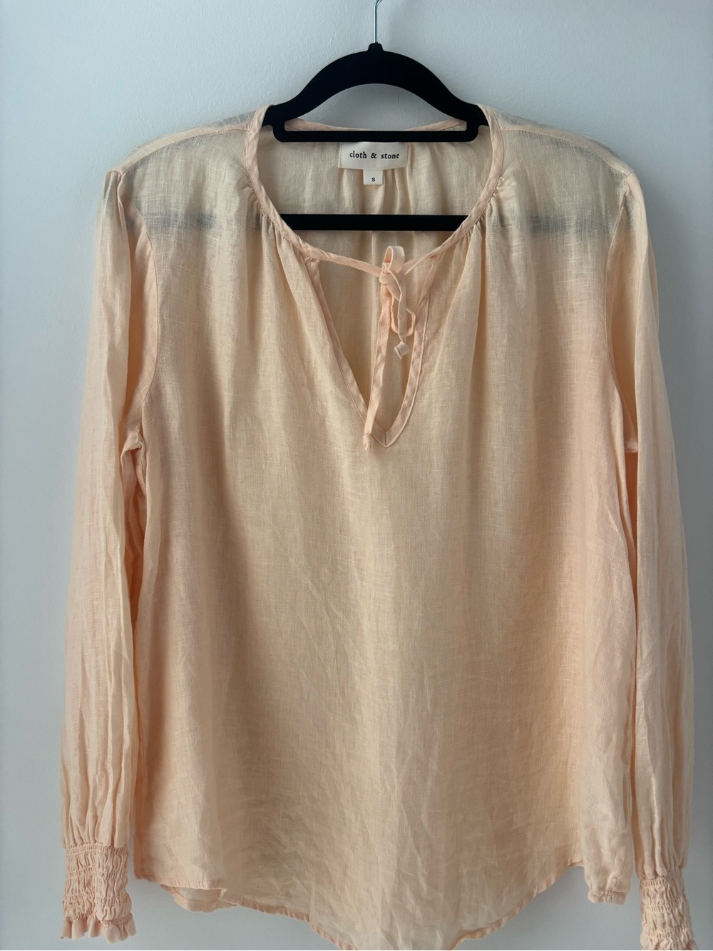 cloth & stone Light Peach Tie-Front Long-Sleeve Tunic 100% Linen